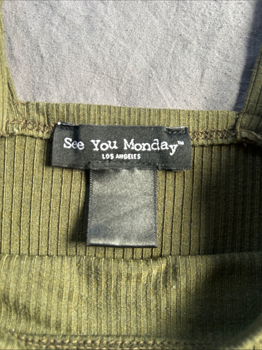 See You Monday Olive Green Ribbed Tank Top - Picture 2 of 4